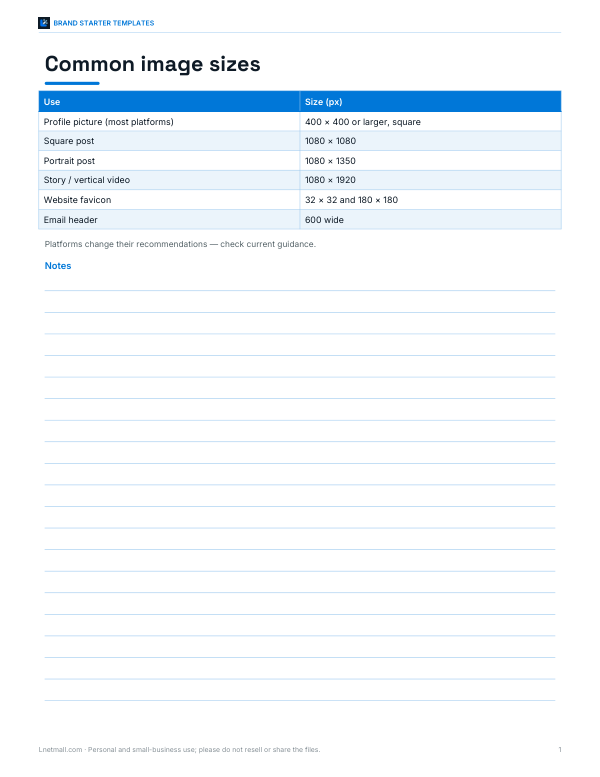 Preview of Printable Image Size Guide